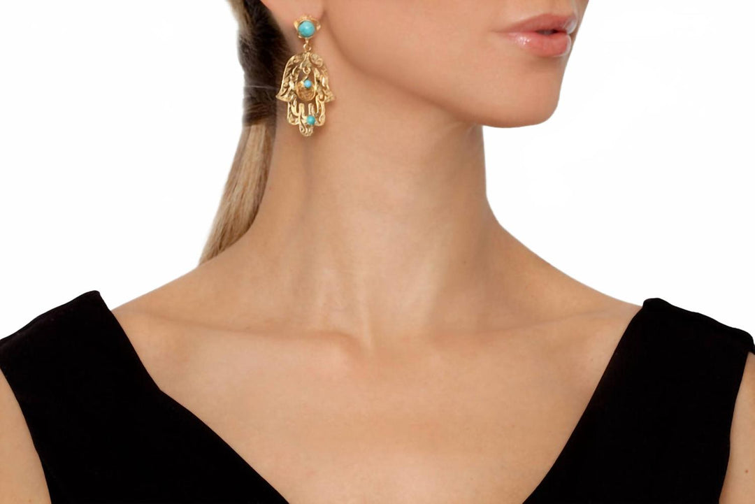 women's teardrop hamsa earrings in gold