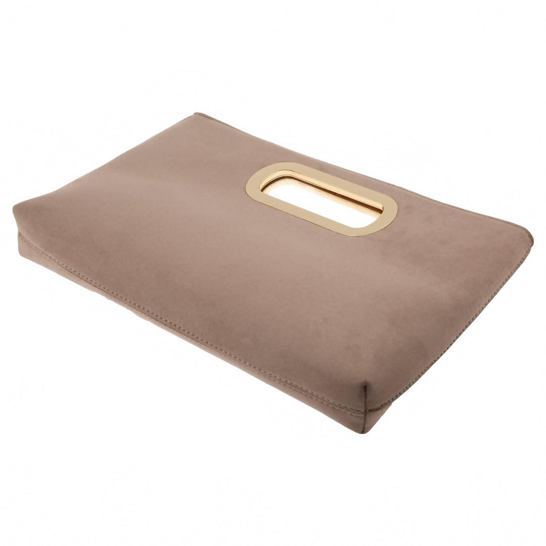 women's celeste top handle faux suede clutch in taupe