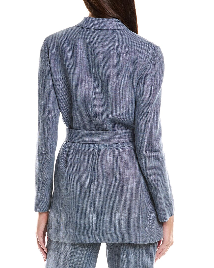 belted longline linen & wool-blend blazer