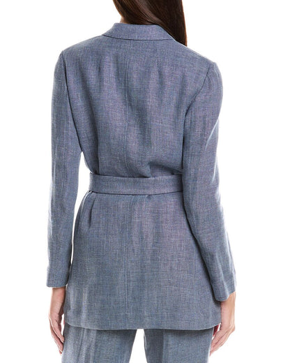 belted longline linen & wool-blend blazer