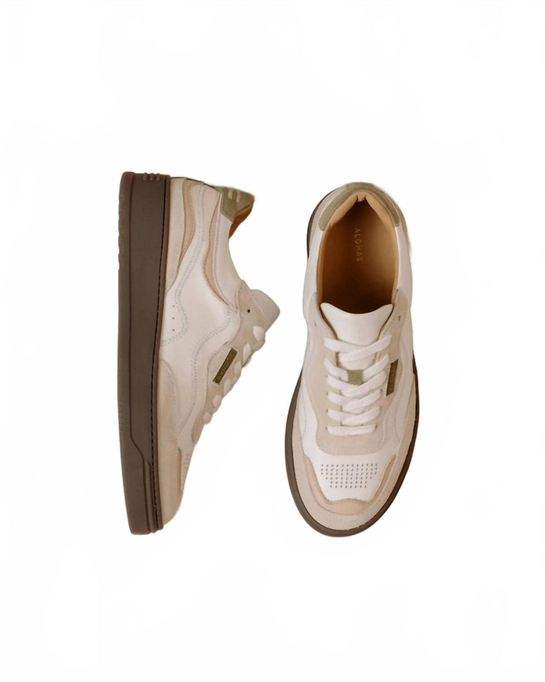 vintage leather sneakers in beige olive