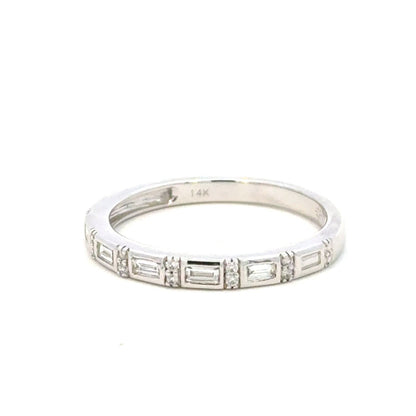0.17 carat natural diamond baguette and round channel band - size 6.5 in 14k white gold