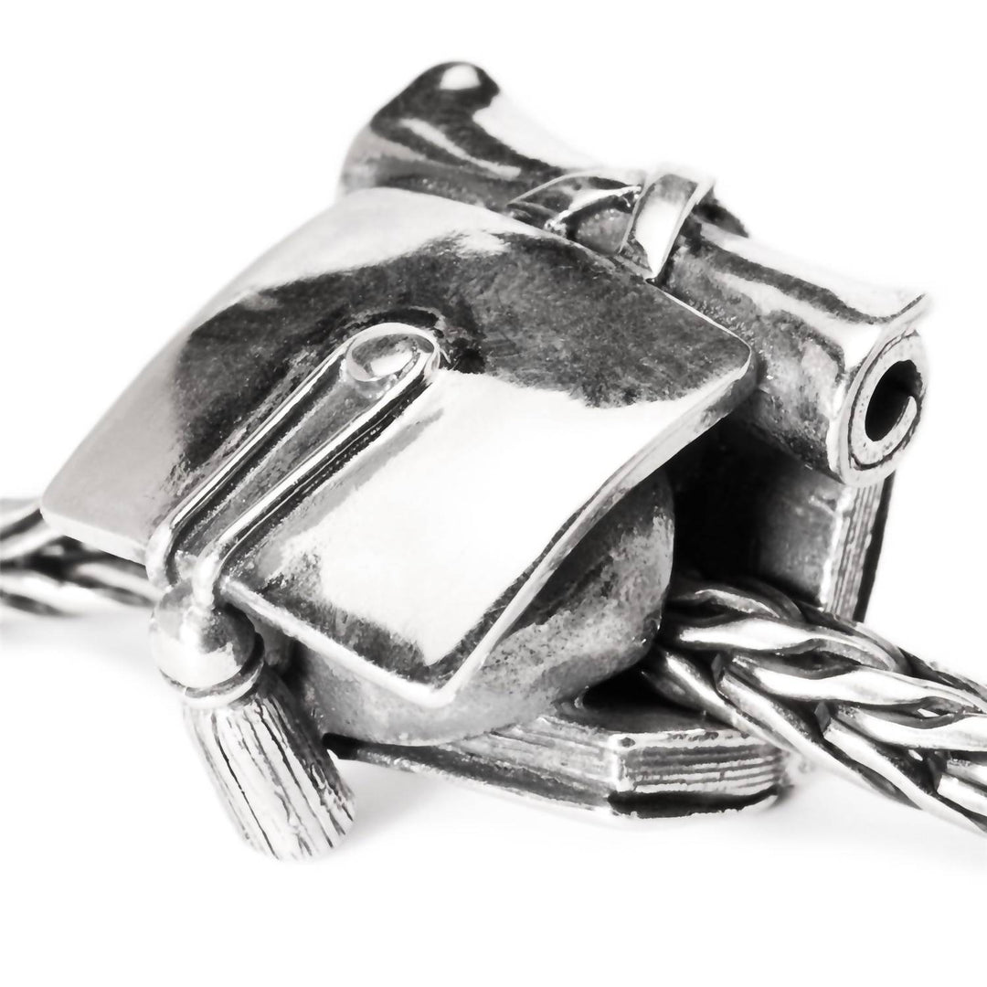 women's graduation bead charm in silver