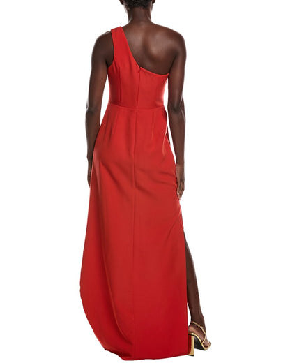 one-shoulder crepe gown
