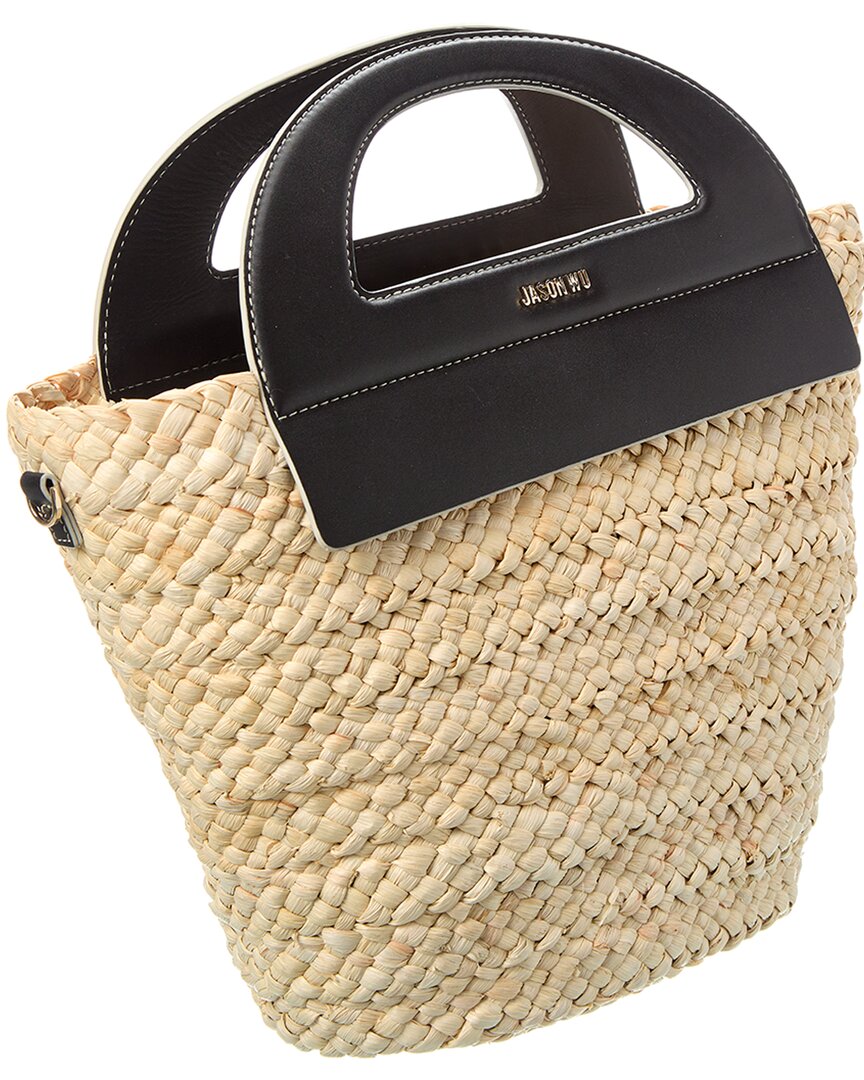 straw & leather bucket bag