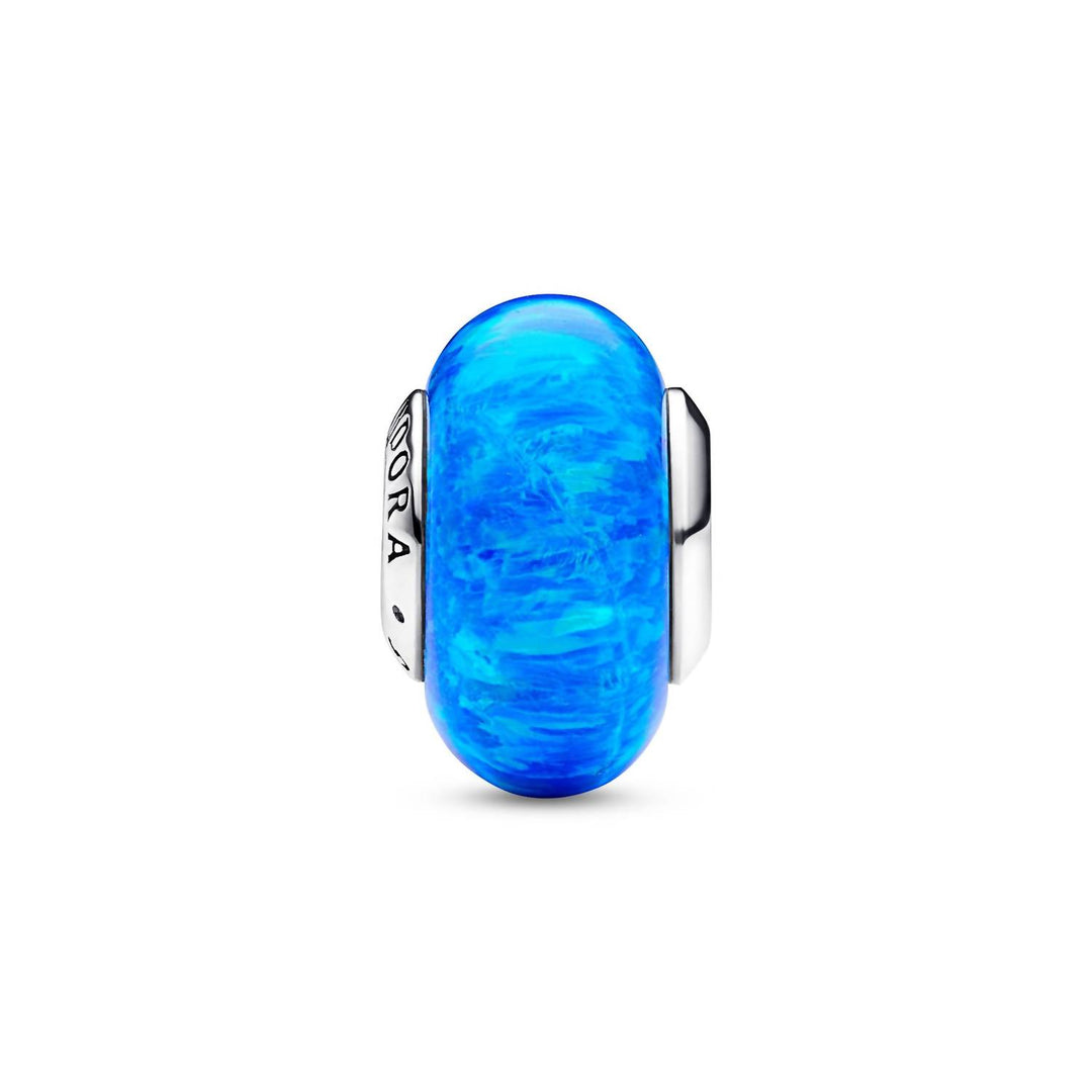 women's ocean deep rounded murano glass charm in opalescent blue