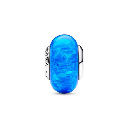 women's ocean deep rounded murano glass charm in opalescent blue