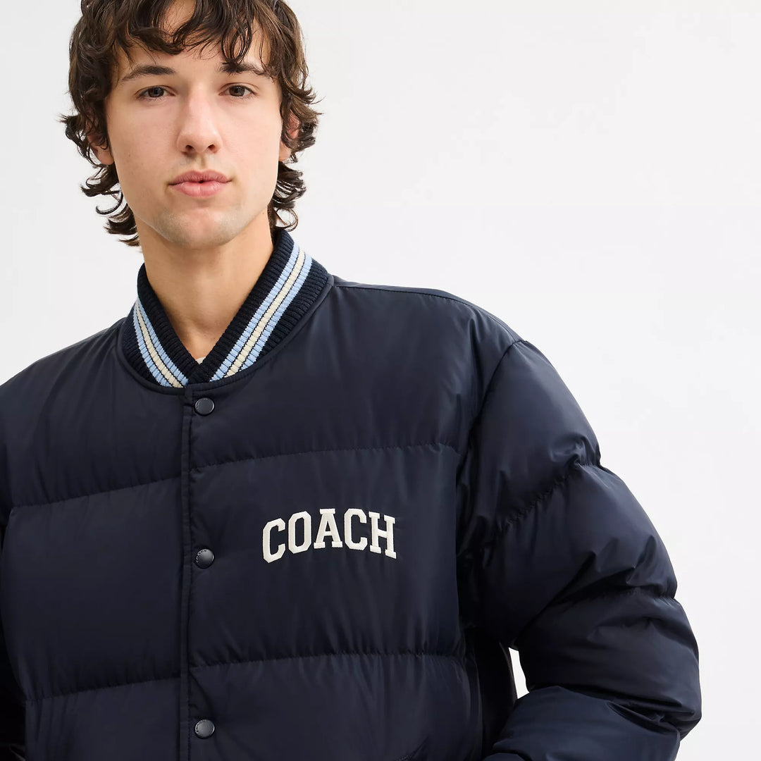 varsity down jacket in recycled polyester