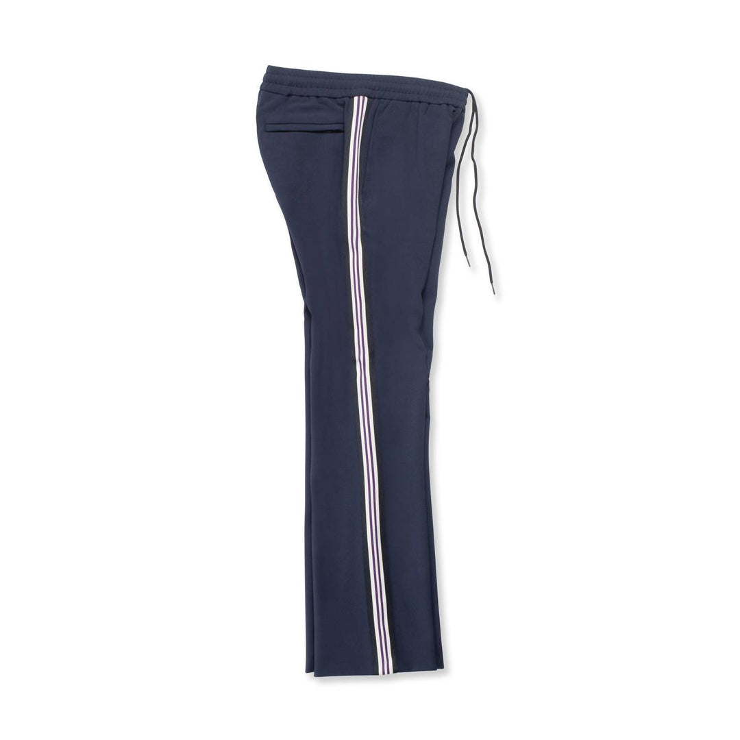 men’s flare leg track pants with trim tape in dark navy
