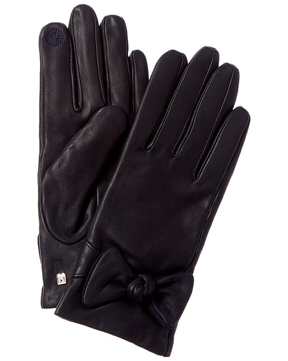 knotted bow cashmere-lined leather gloves