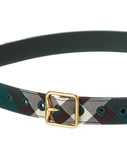 check canvas & leather belt