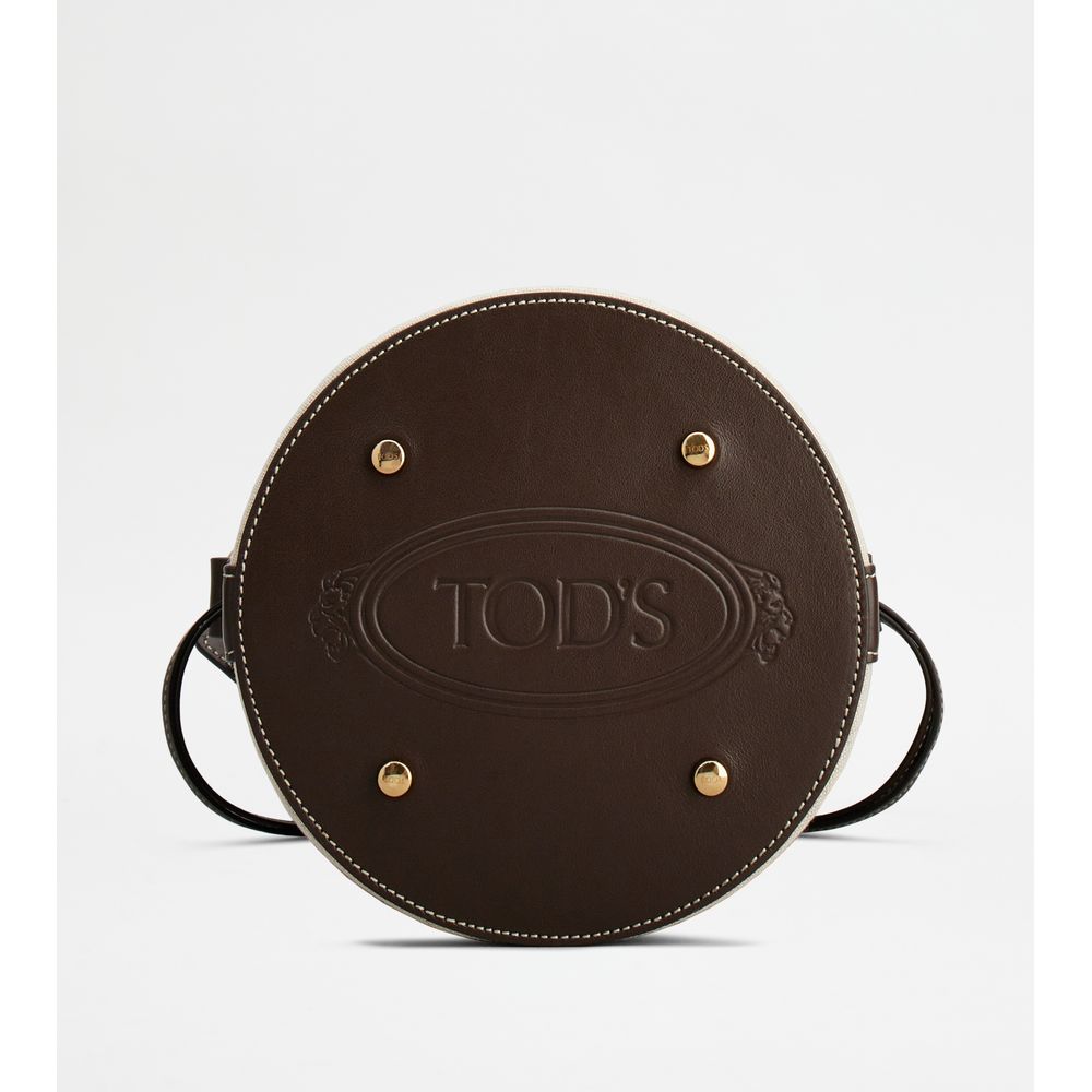 kate bucket bag in leather and canvas small