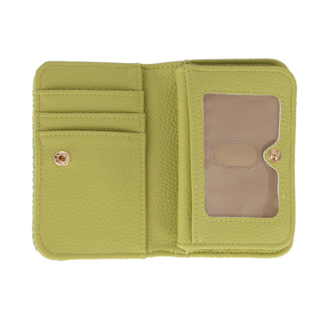 women's straw vegan leather snap card case