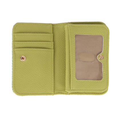 women's straw vegan leather snap card case