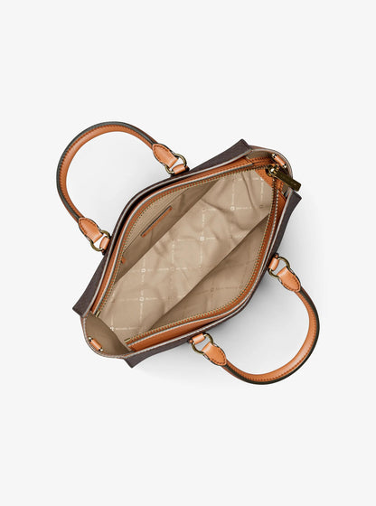 arden medium signature logo top-zip satchel