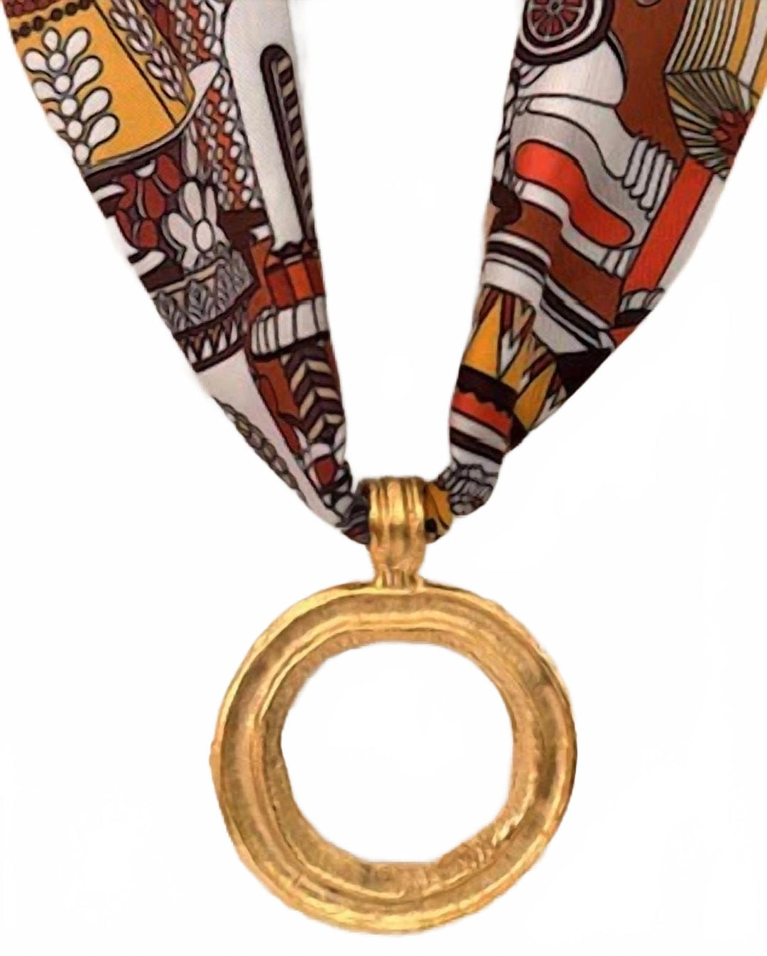women's scarf charm necklace in brown orange