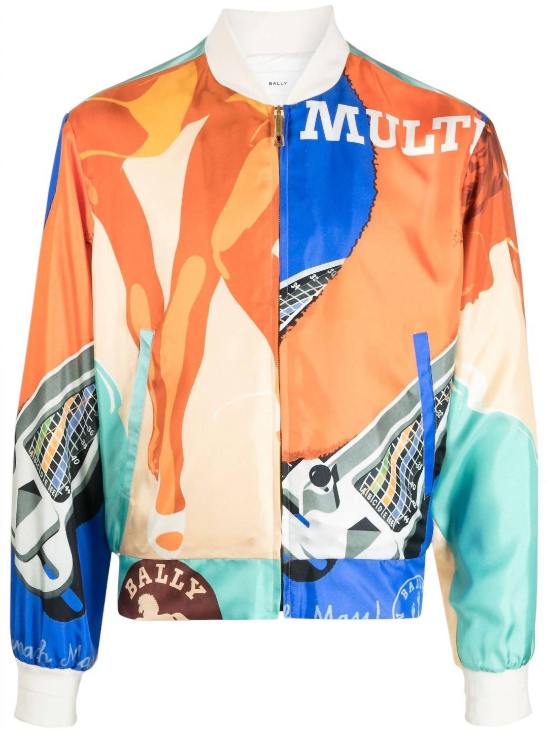 silk graphic-print bomber jacket in multicolor
