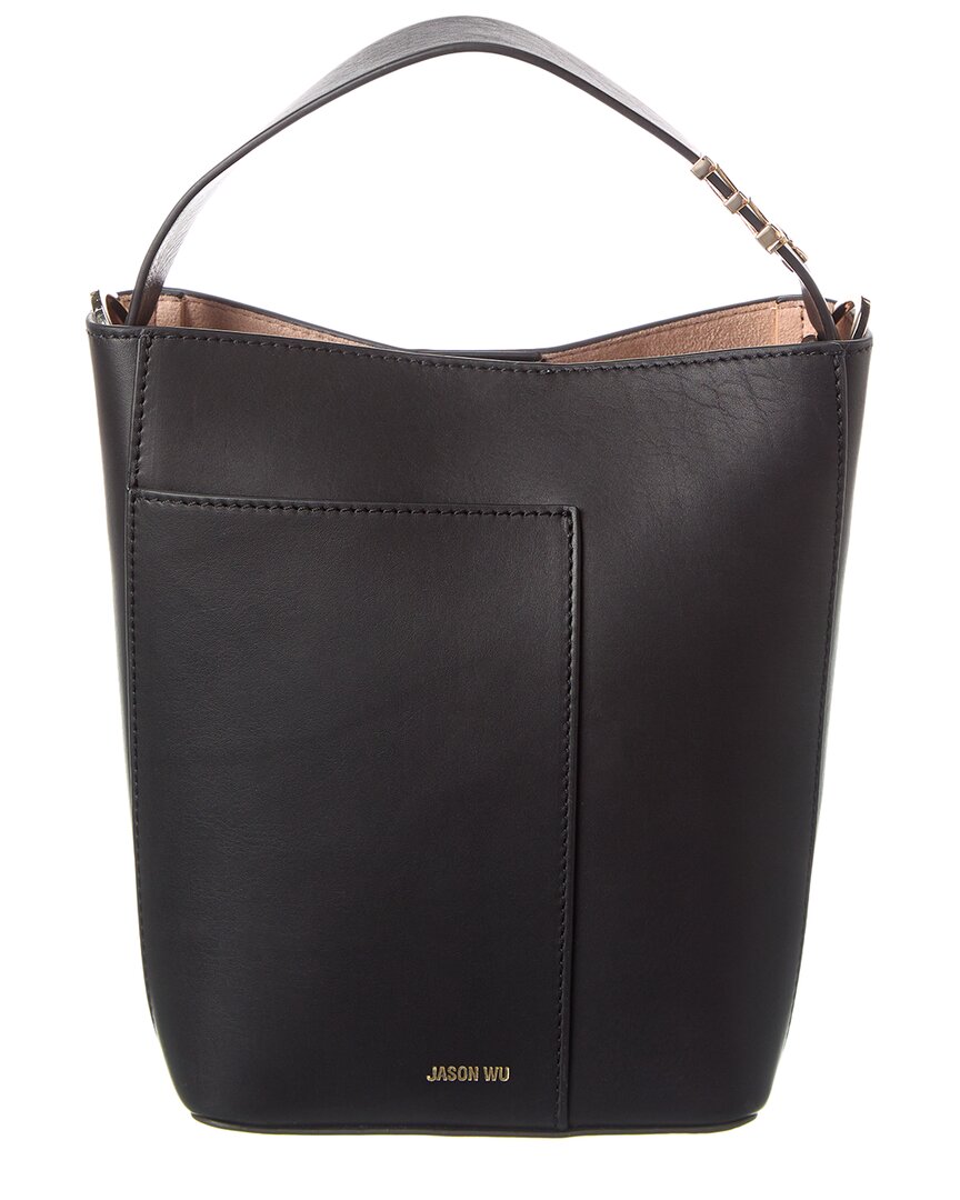 paige leather bucket bag, black