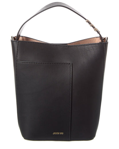paige leather bucket bag, black