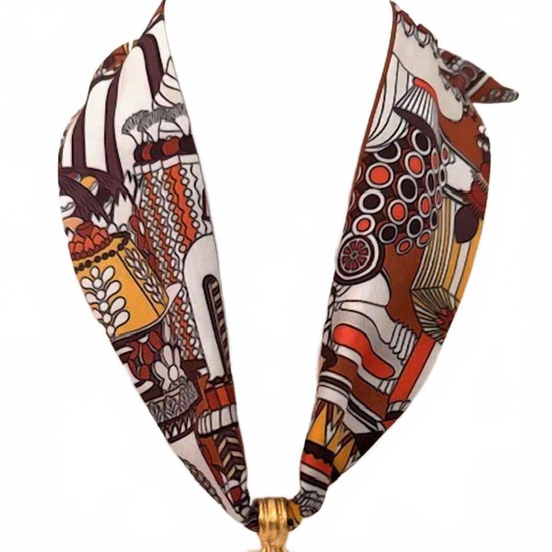 women's scarf charm necklace in brown orange