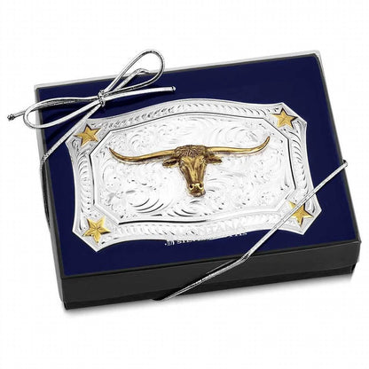 lone star legacy buckle with longhorn in silver