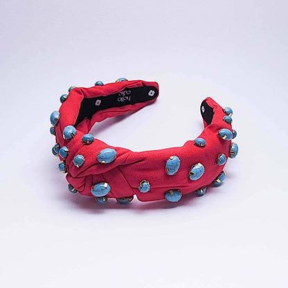 knot headband with stone embellishments in cherry red