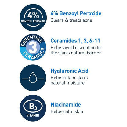 Acne Foaming Cream Cleanser with 4% BPO for Acne Prone Skin