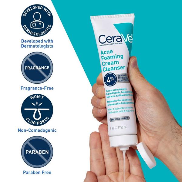 Acne Foaming Cream Cleanser with 4% BPO for Acne Prone Skin