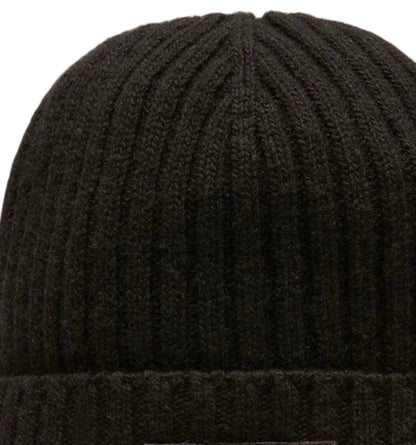 men's ribbed logo wool beanie in black