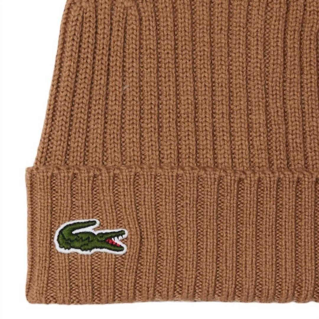 ribbed wool beanie - unisex in brown