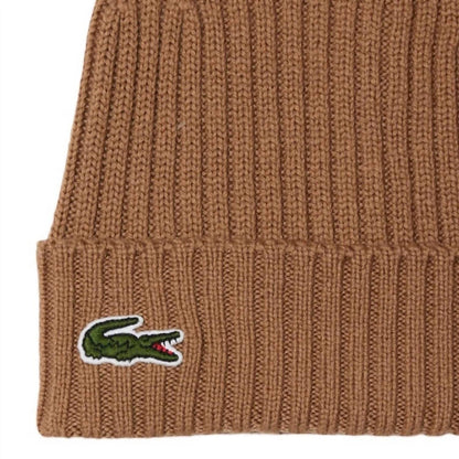 ribbed wool beanie - unisex in brown