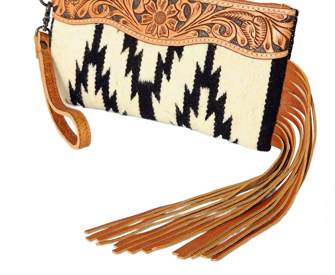 women's leather wristlet in multi