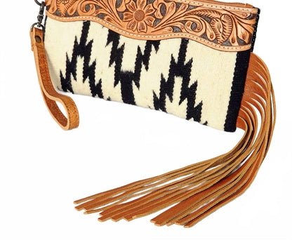 women's leather wristlet in multi