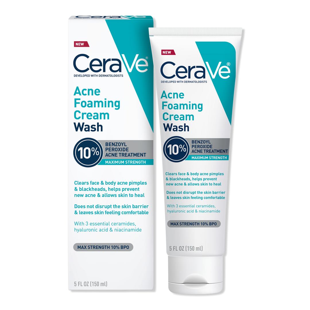 Maximum Strength Acne Foaming Cream Wash with 10% BPO for Face & Body