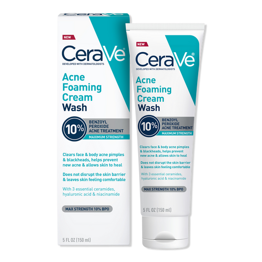 Maximum Strength Acne Foaming Cream Wash with 10% BPO for Face & Body