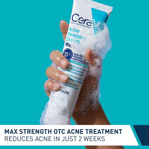 Maximum Strength Acne Foaming Cream Wash with 10% BPO for Face & Body