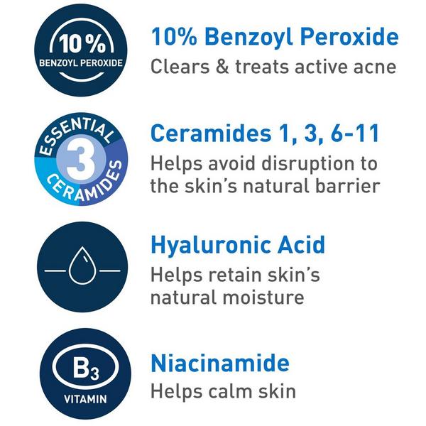 Maximum Strength Acne Foaming Cream Wash with 10% BPO for Face & Body