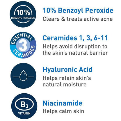 Maximum Strength Acne Foaming Cream Wash with 10% BPO for Face & Body