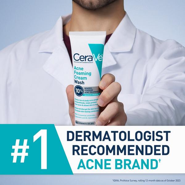 Maximum Strength Acne Foaming Cream Wash with 10% BPO for Face & Body