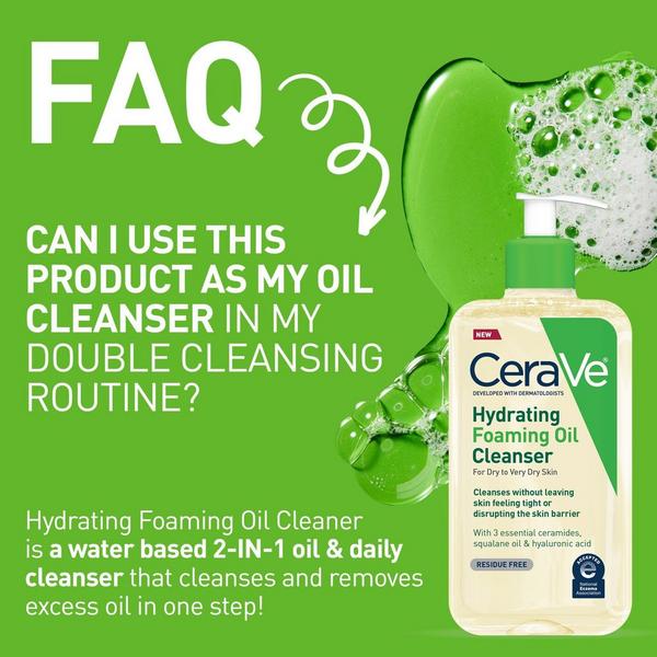 Hydrating Foaming Oil Cleanser, Water-Based Face Wash for Dry Skin
