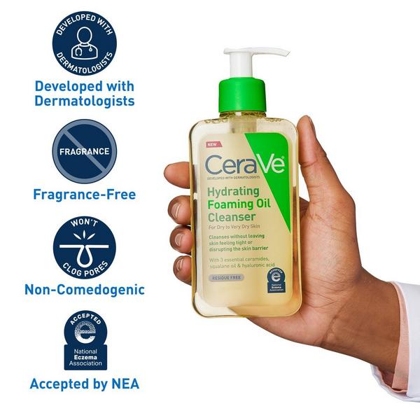 Hydrating Foaming Oil Cleanser, Water-Based Face Wash for Dry Skin