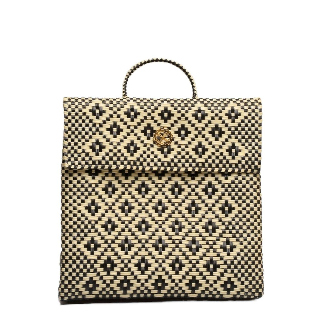 women's medium handmade aztec backpack in beige/black