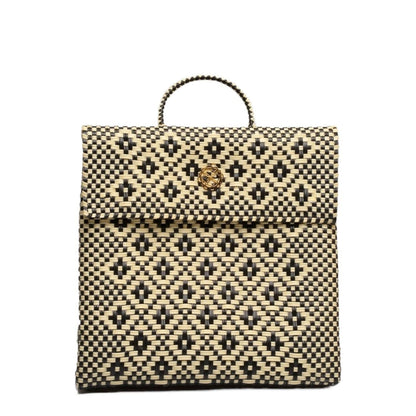 women's medium handmade aztec backpack in beige/black