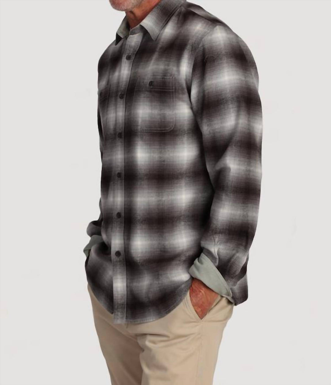 fire mountain plaid flannel shirt in grey