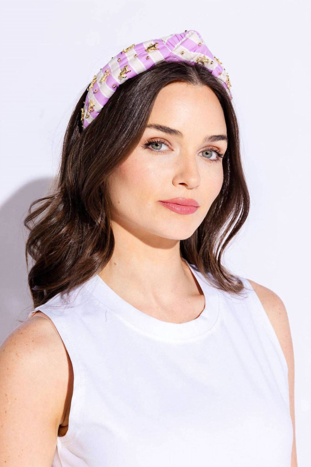 striped tiger knot headband in lavender