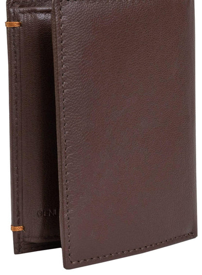 men's goat nappa leather bi-fold wallet with zipper pocket in brown
