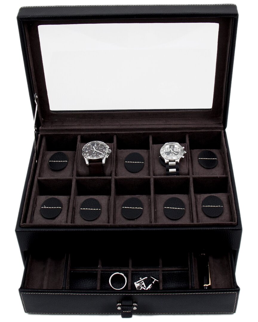 leather 10-watch case with glass