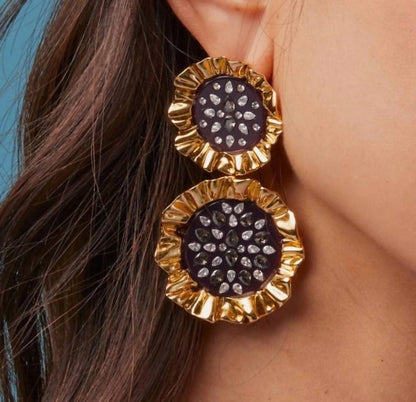 women's sunflower drop earrings in rootbeer