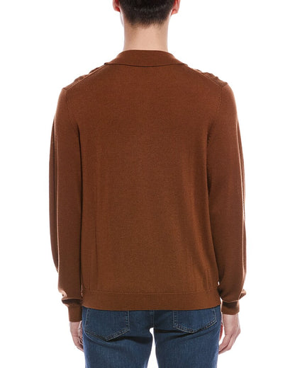 cable front merino wool polo sweater