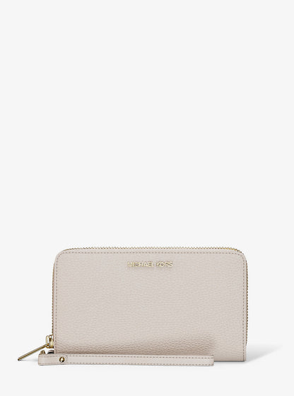 large pebbled leather smartphone wristlet